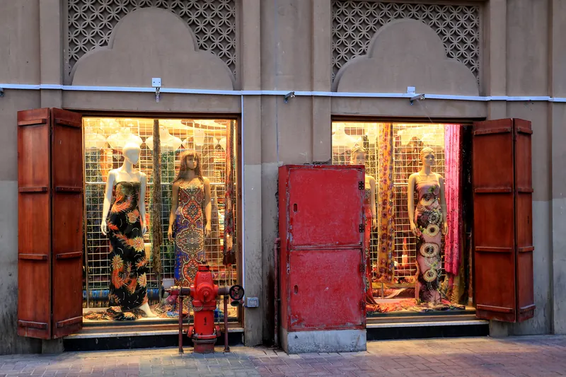 A colourful fabric shop in the Bur Dubai Textile Souk